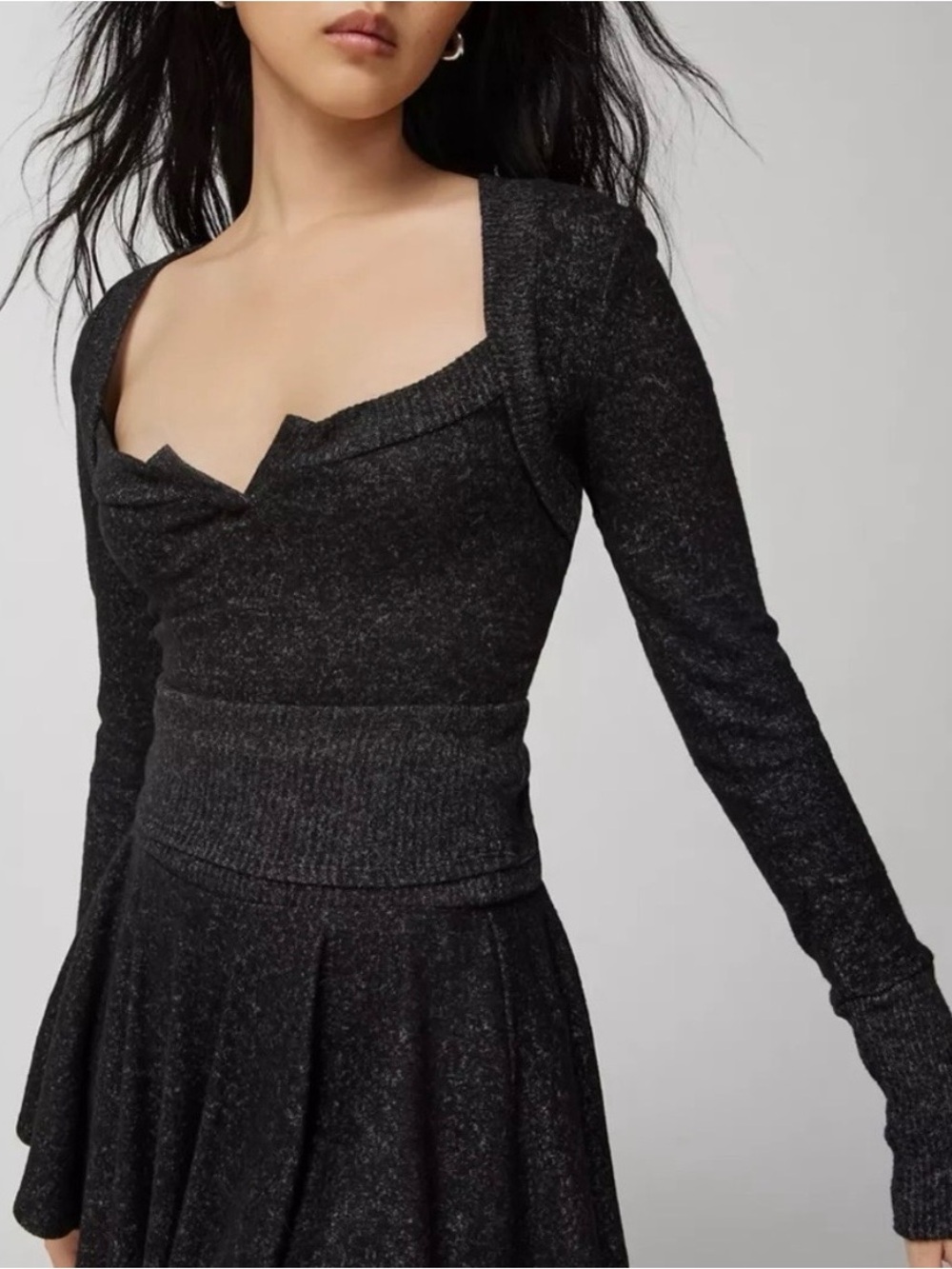 Urban Outfitters Charcoal Tate Cozy Layered Top